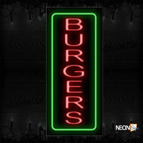 Image of 10973 Burgers In Red With Green Border Neon Sign_13x32 Black Backing