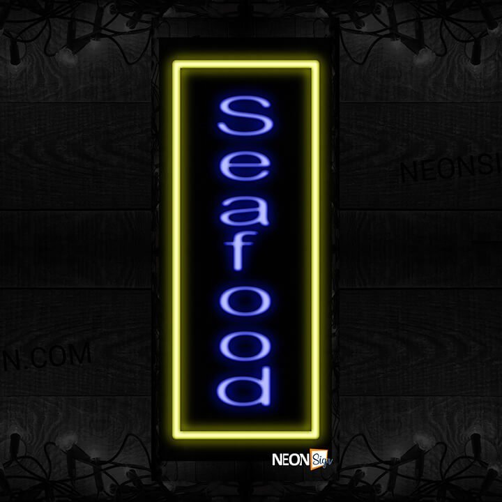 Image of Vertical Seafood With Yellow Border Neon Sign