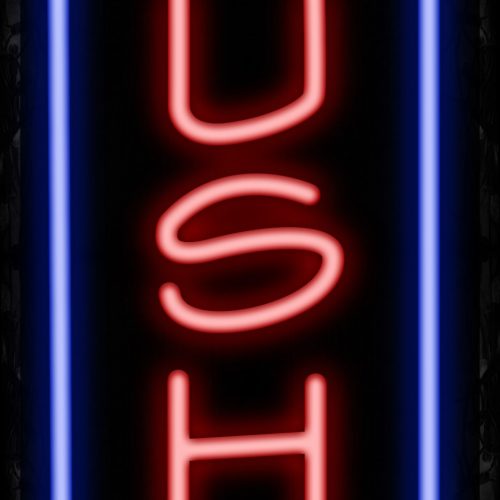 Image of 11029 Sushi in red with blue border (Vertical) Neon Sign_32 x12 Black Backing