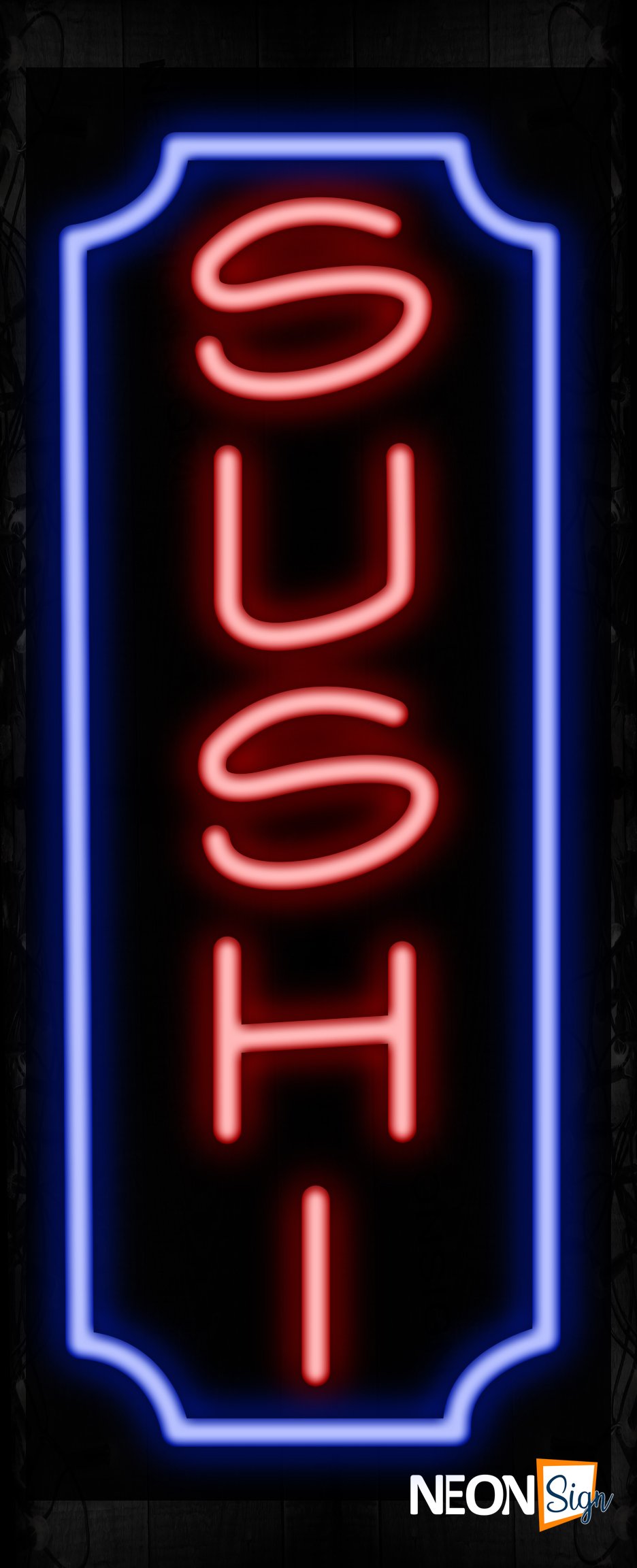 Image of 11029 Sushi in red with blue border (Vertical) Neon Sign_32 x12 Black Backing