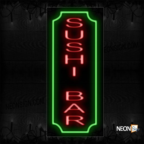 Image of 11030 Sushi Bar With Green Border Neon Sign_13x32 Black Backing