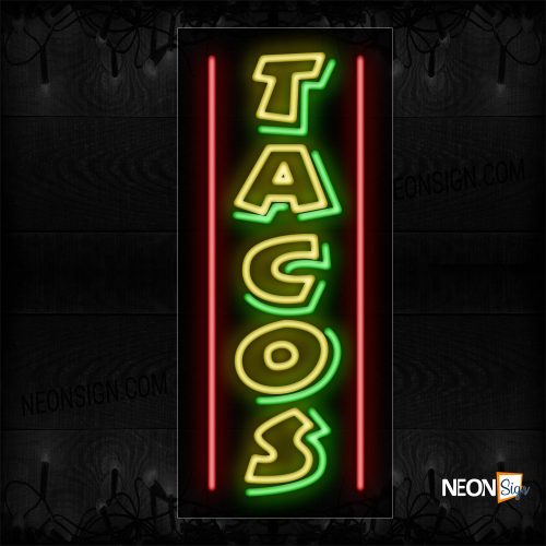 Image of Double Stroke Tacos With Red Lines (Vertical) Neon Sign