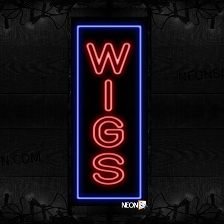 Image of Wigs On Vertical And Outlined All Caps Neon Sign