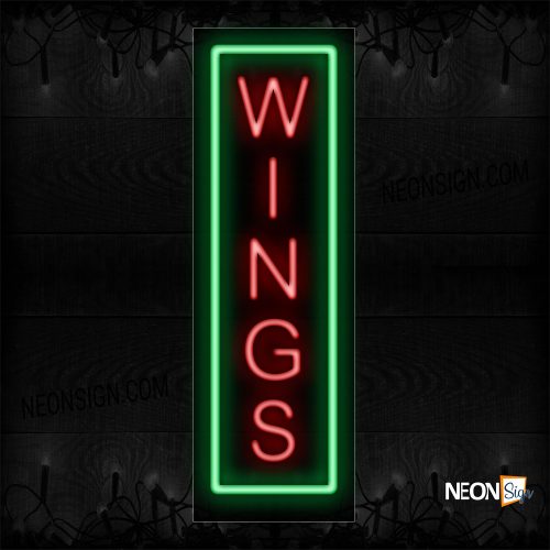 Image of Wings in red with green border (vertical) Neon Sign