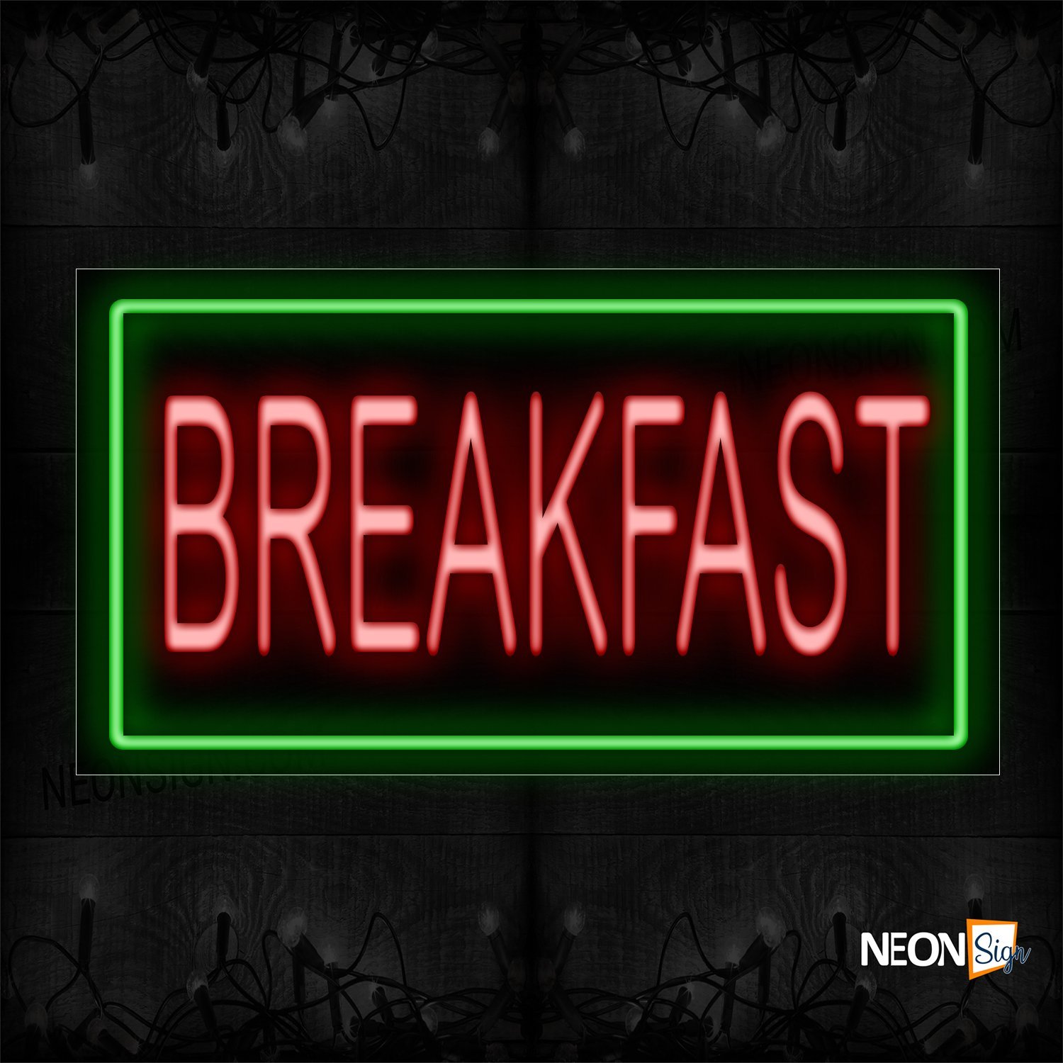 Image of 11054 Breakfast In Red With Green Border Neon Sign_20x37 Black Backing
