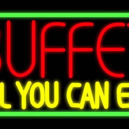 Image of 11056 buffet all you can eat with green border neon sign 20x37 Black Backing