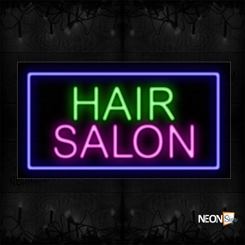 Image of Hair Salon With Blue Border Neon Sign