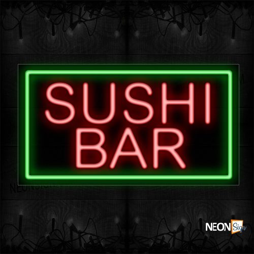 Image of 11116 Sushi Bar With green Border Neon Sign_20x37 Black Backing