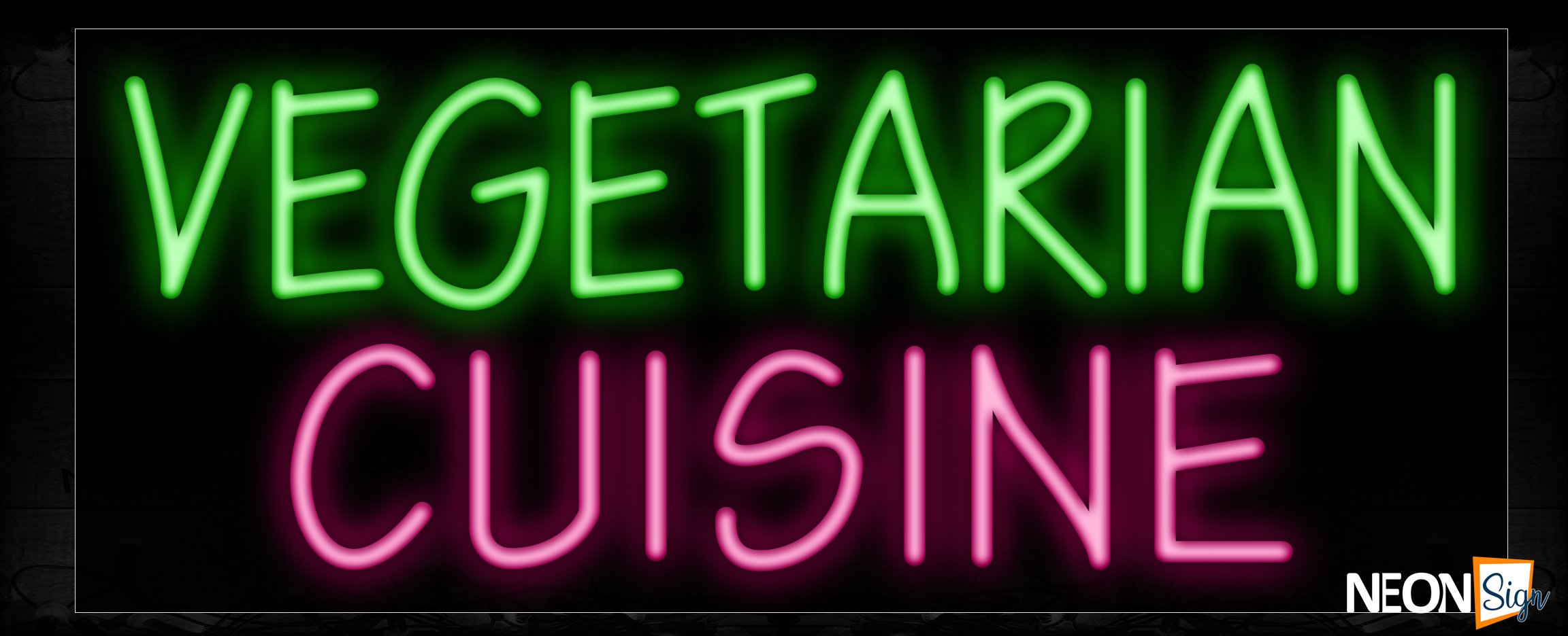 Image of Vegetarian Cuisine On 2 Lines And All Caps Neon Sign