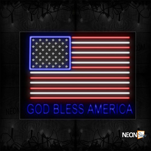 Image of 11240 God Bless America With American Flag Neon Sign_24x31 Black Backing