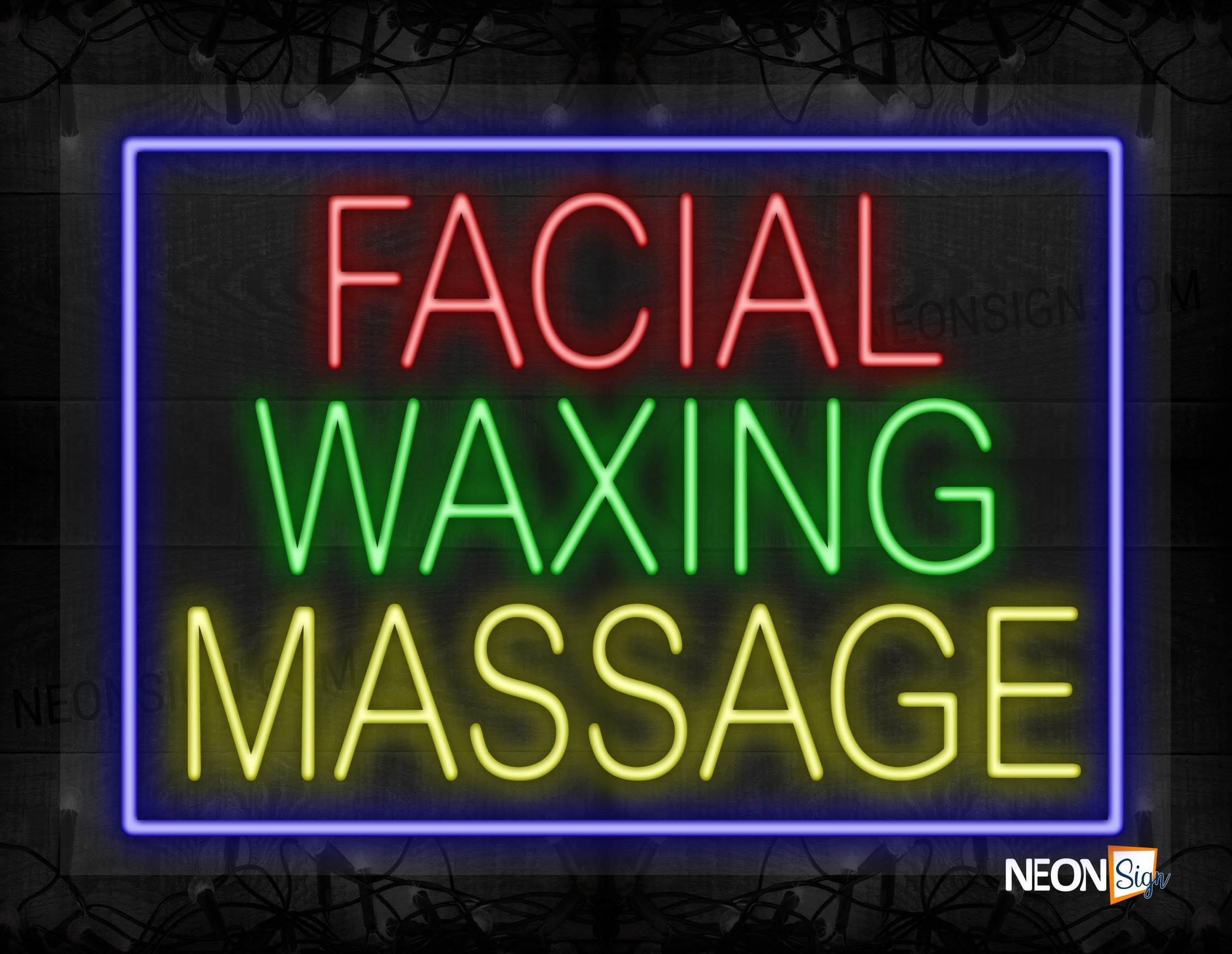 Image of Facial Waxing Message With Blue Border Neon Sign