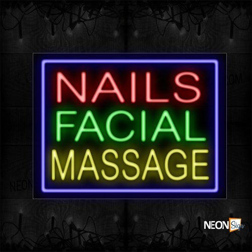 Image of Nails Facial Message With Blue Border Neon Sign