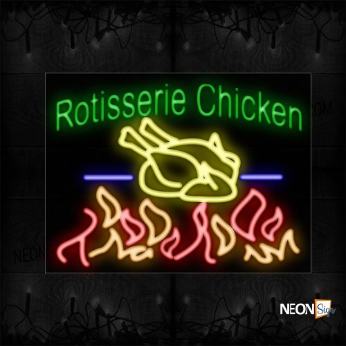 Image of Rotisserie Chicken With Chicken And Fire Sign Logo Neon Sign
