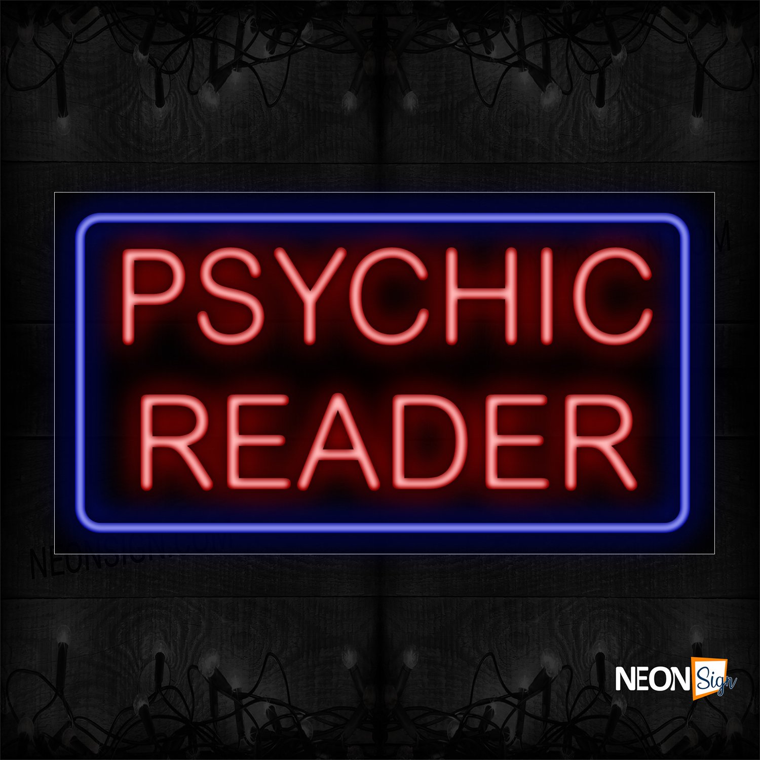Image of 11298 Psychic Reader With Blue Box An Simple Text Neon Sign_20x37 Black Backing11298 Psychic Reader With Blue Box An Simple Text Neon Sign_20x37 Black Backing