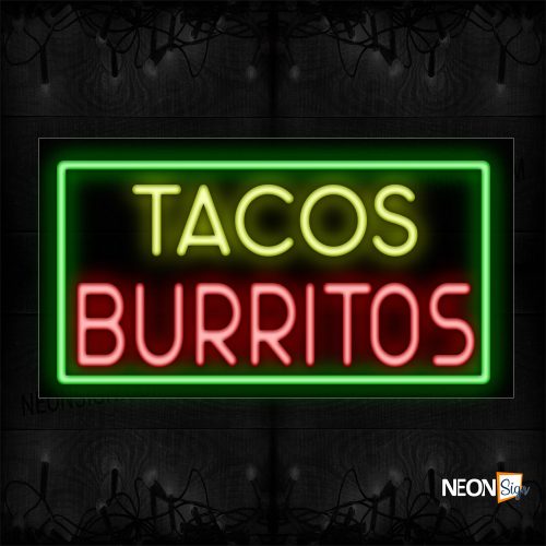 Image of Tacos Burritos With Green Border Neon Sign