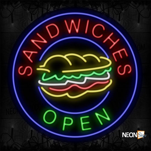 Image of Sandwiches With Actual Sandwich On The Circle Neon Sign