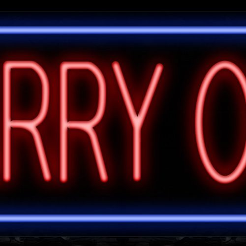 Image of 11370 Carry Out in red with blue border Neon Sign_13x32 Black Backing