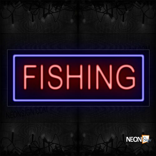Image of Fishing In Red With Blue Border Neon Sign