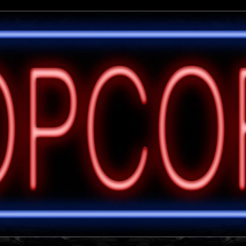 Image of Popcorn In Red With Blue Border Neon Sign