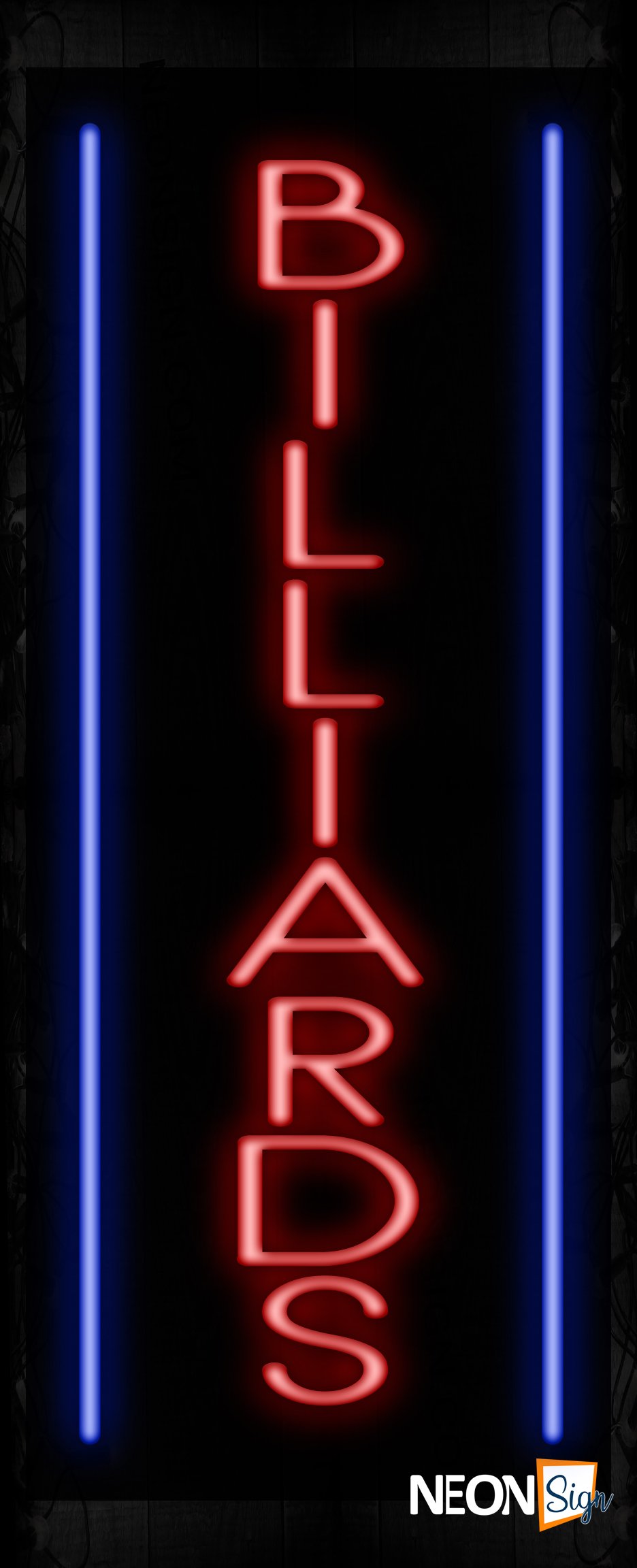 Image of Billiards In Red With Blue Border (Vertical) Neon Sign