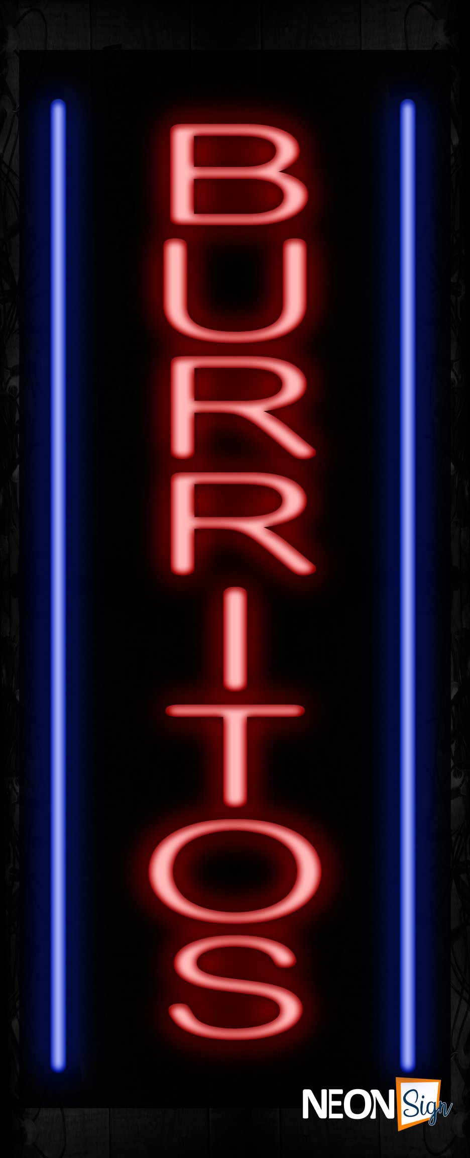 Image of 11527 Burritos with blue vertical boder Neon Signs_32 x12 Black Backing