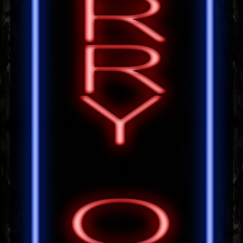 Image of 11529 Carry Out with blue lines (Vertical) Neon Sign_ 32x12 Black Backing