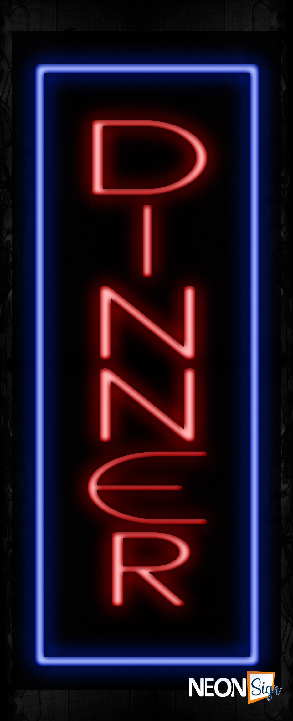 Image of 11541 Dinner with vertical border Neon Sign_ 32x12 Black Backing