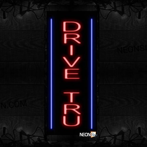 Image of 11543 Drive Thru with blue border (Vertical) Neon Sign_32 x12 Black Backing