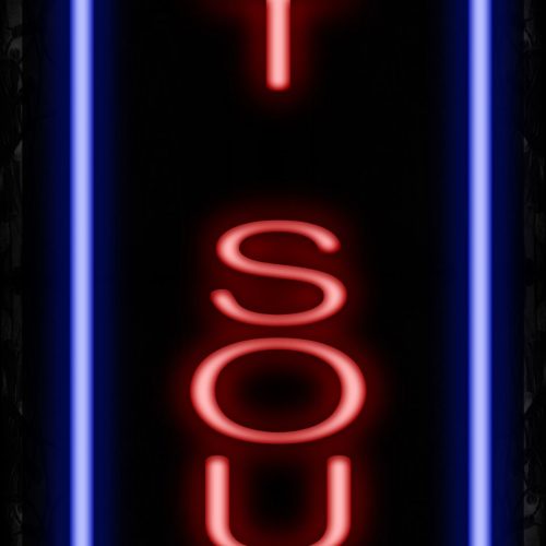 Image of Hot Soups In Red With Blue Lines (Vertical) Neon Sign