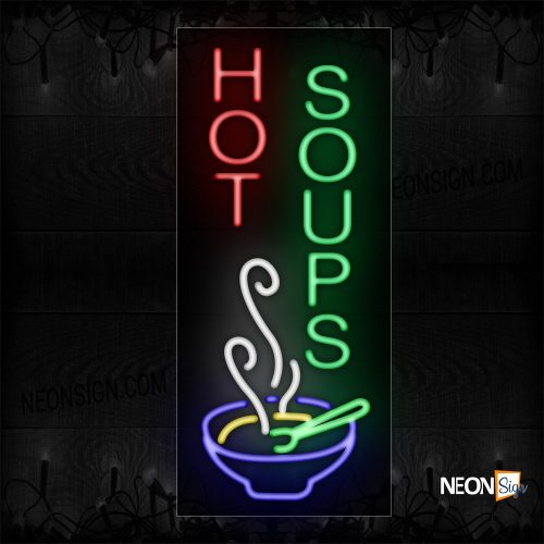 Image of Hot Soups With Bowl (Vertical) Neon Sign