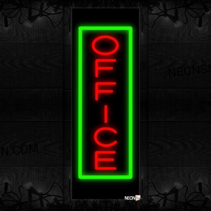 Image of Office In Red With Green Border (Vertical) Neon Sign