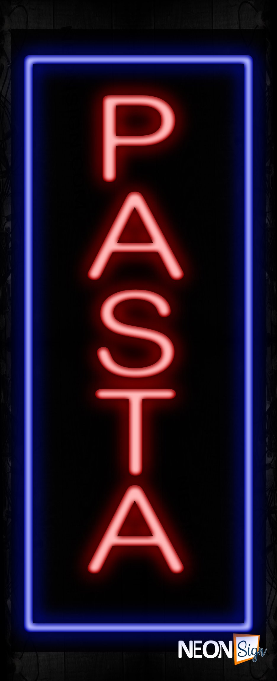 Image of Pasta in red With blue vertical Border Neon Sign