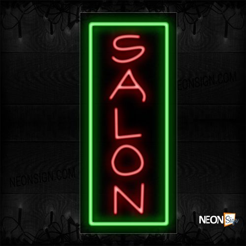 Image of Salon In Red with Green Border (Vertical) Neon Sign