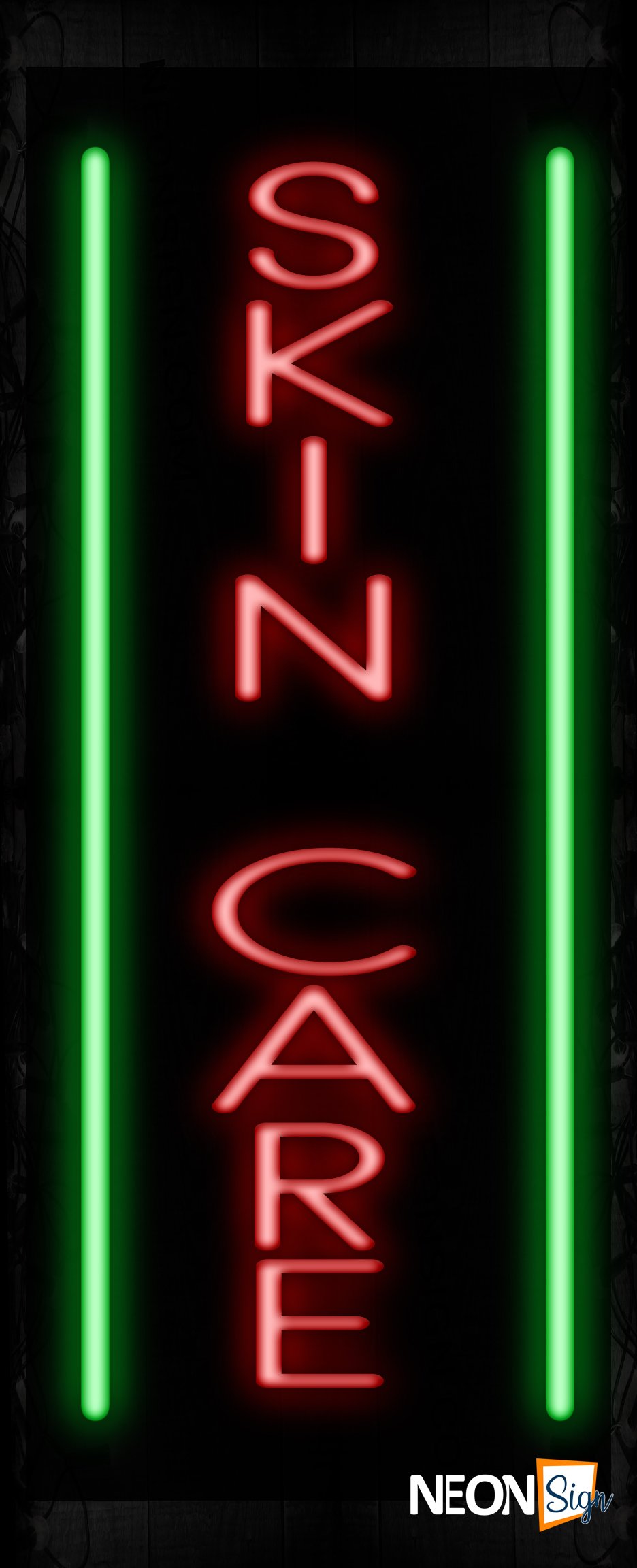 Image of Skin Care With Green Lines (Vertical) Neon Sign