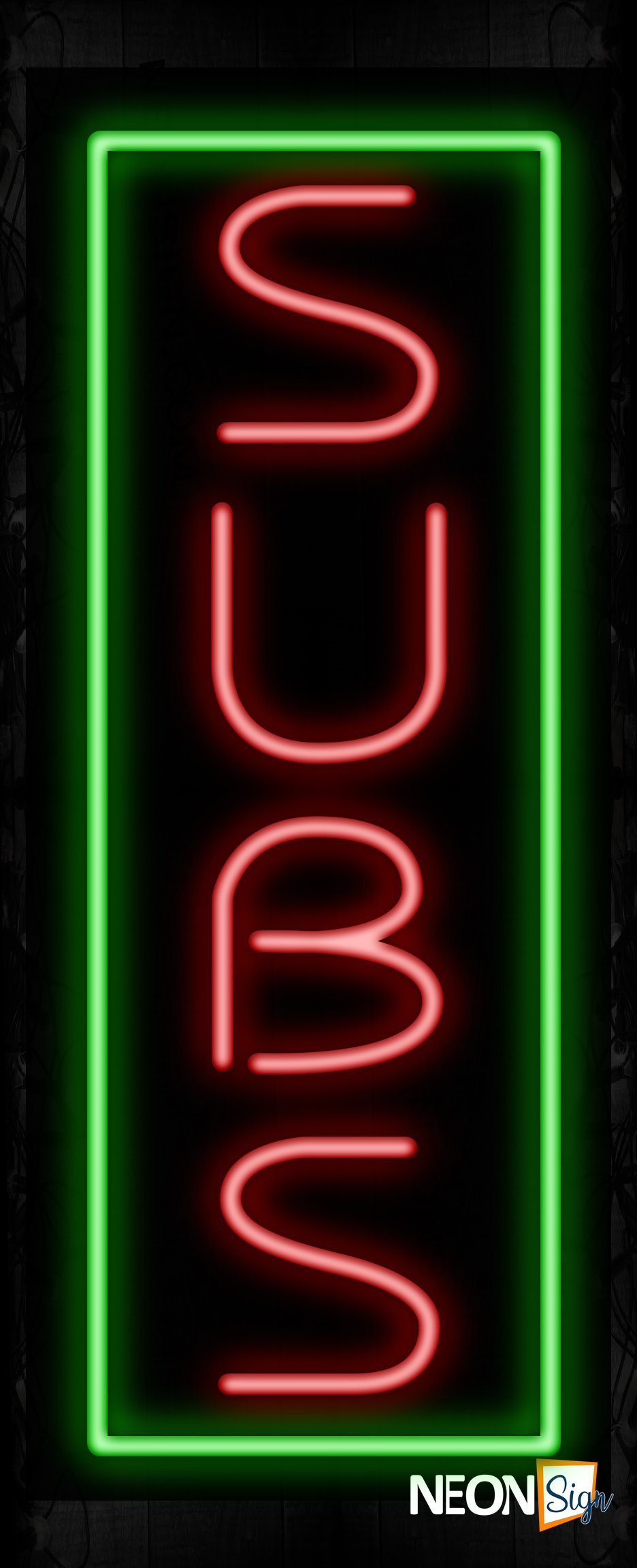 Image of Subs With Green Vertical Border Neon Sign