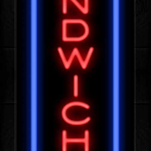Image of Sandwiches In Red With Blue Lines (Vertical) Neon Sign