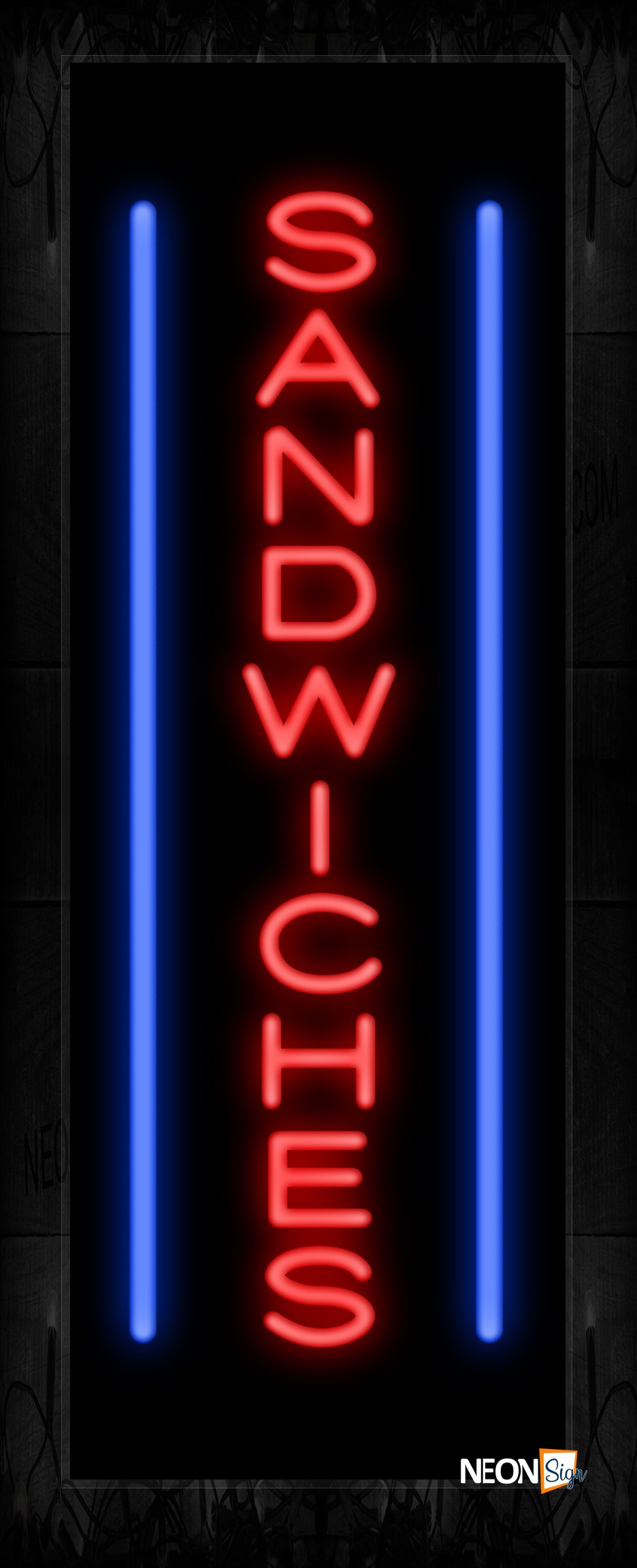 Image of Sandwiches In Red With Blue Lines (Vertical) Neon Sign