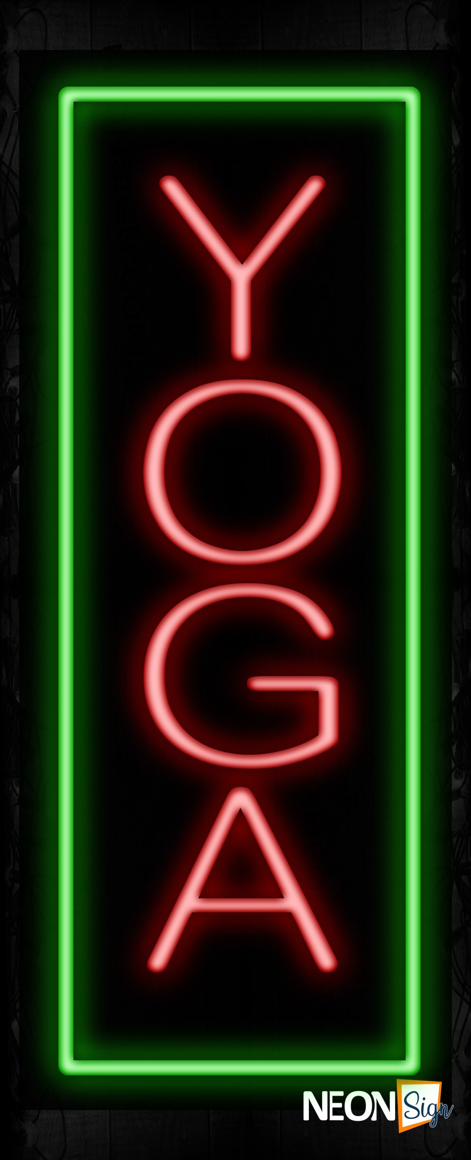 Image of Yoga In Red With Green Border (Vertical) Neon Sign