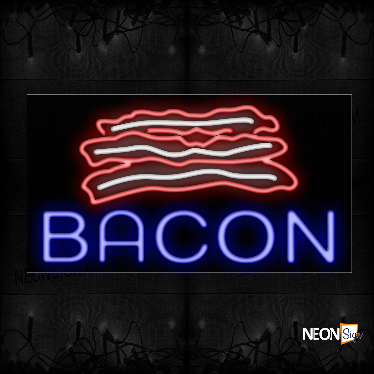 Image of 11658 Bacon With Logo Neon Sign_20x37 Black Backing