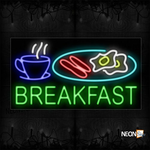 Image of 11667 Breakfast With Food In Plate & Mug Neon Sign_20x37 Black Backing