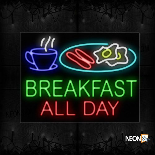 Image of 11668 Breakfast All Day With Image Neon Sign_24x31 Black Backing