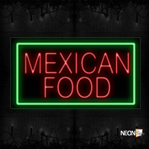 Image of 11748 Mexican Food In Red With Green Border Neon Sign_20x37 Black Backing