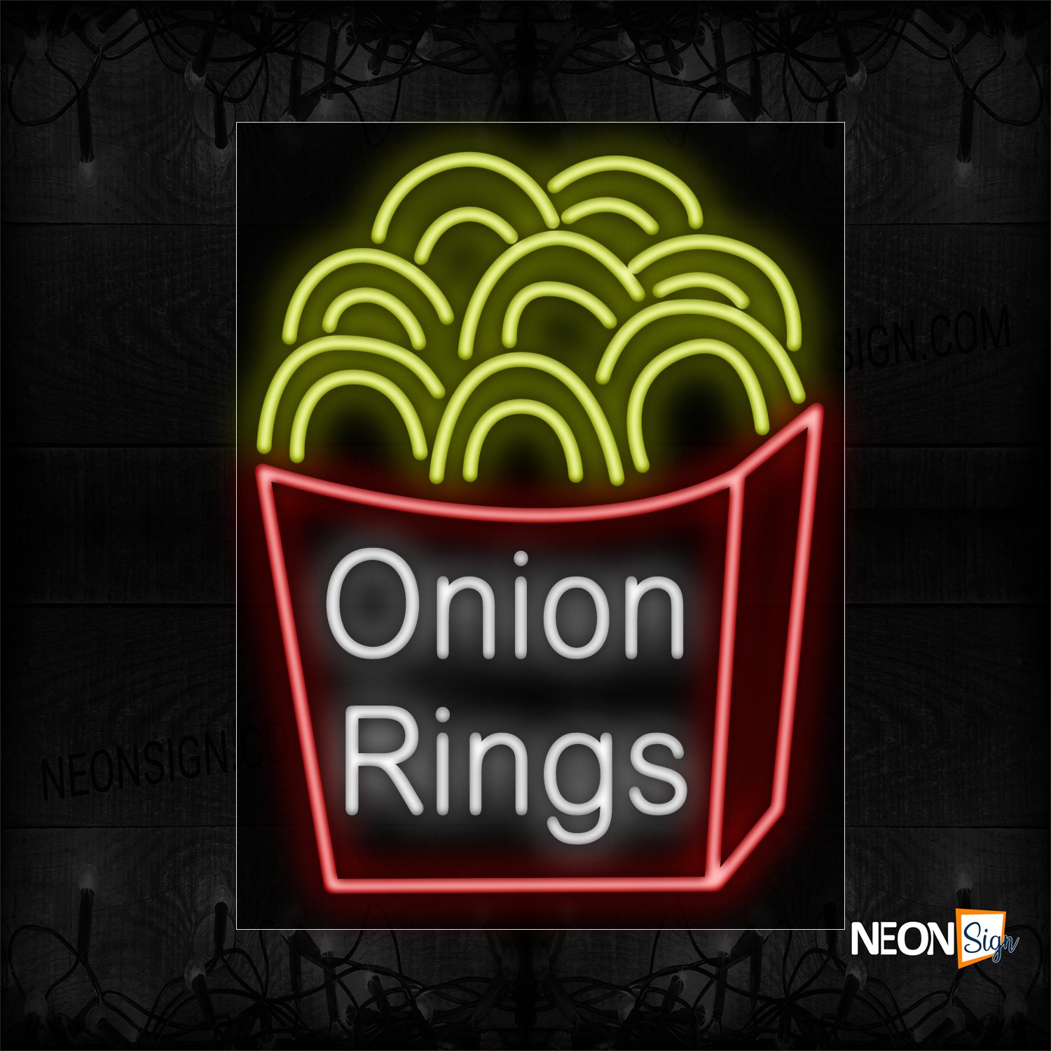 Image of Onion Rings With Food Logo Neon Sign