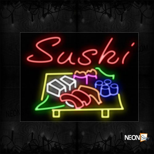 Image of 11784 Sushi With Plate Of Food Neon Sign_24x31 Black Backing