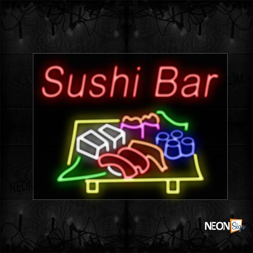Image of 11785 Sushi Bar With Logo Neon Sign_24x31 Black Backing