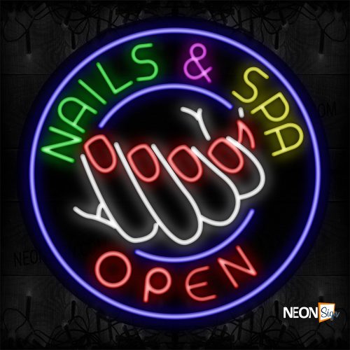 Image of Nails & Spa Open With Circle Border Neon Sign