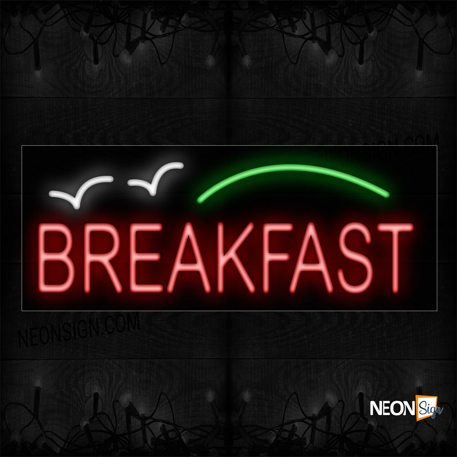 Image of 12025 Breakfast In Red Neon Sign_10x24 Black Backing