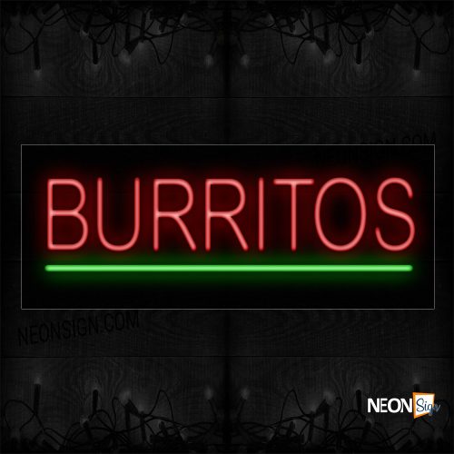 Image of 12029 Burritos In Red With Green Line Neon Sign_10x24 Black Backing