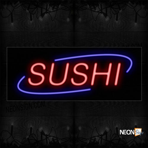 Image of 12164 Sushi In Red With Blue Arc Border Neon Sign_10x24 Black Backing