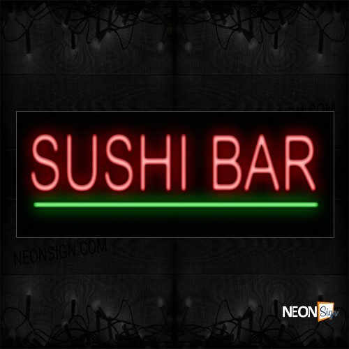 Image of 12165 Sushi Bar In Red With Green Line Neon Sign_10x24 Black Backing